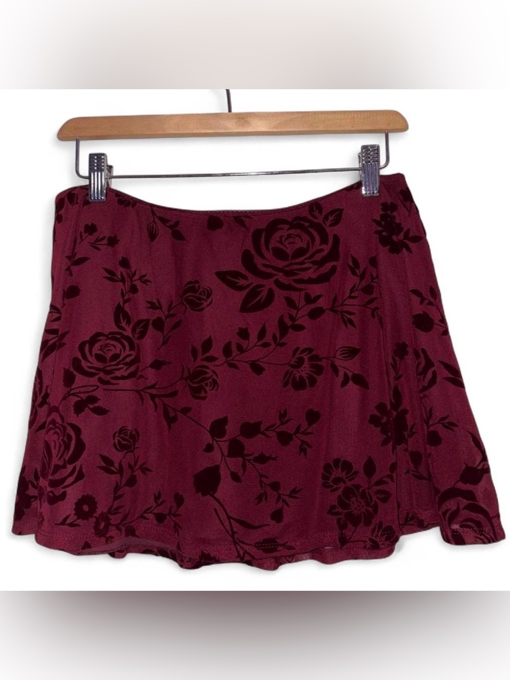 Y2K Refuge Burgundy Floral Burnout Mini Skirt 🖤 Romantic Goth Coquette